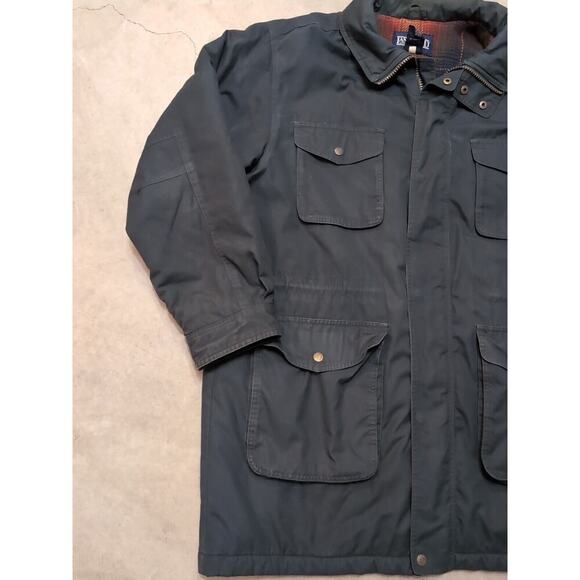 VTG Lands End Flannel Lined Chore Coat Mens L Green Full Zip Work Outdoor - Picture 2 of 10